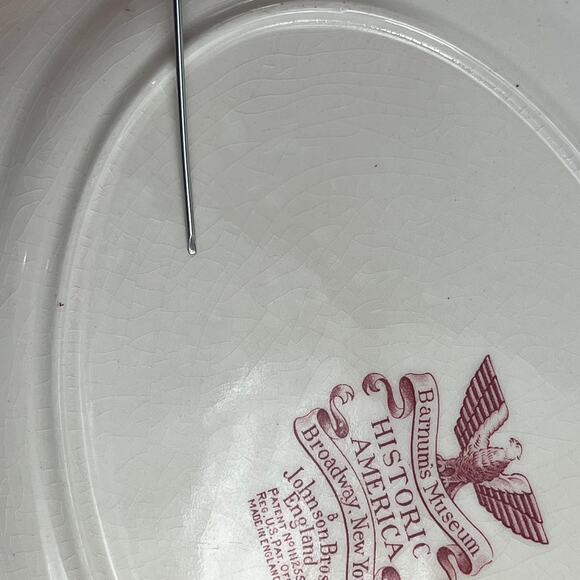 Johnson Bros Historic America Barnum's Museum Broadway NYC Oval Platter Red - Picture 9 of 10